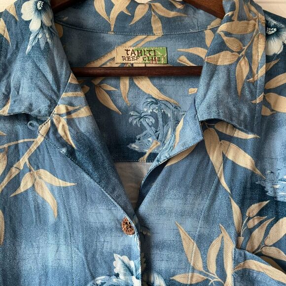 Vintage Hawaiian Shirt - Tahiti Reef Club - Rayon Island Print Button Down XL - Picture 3 of 4